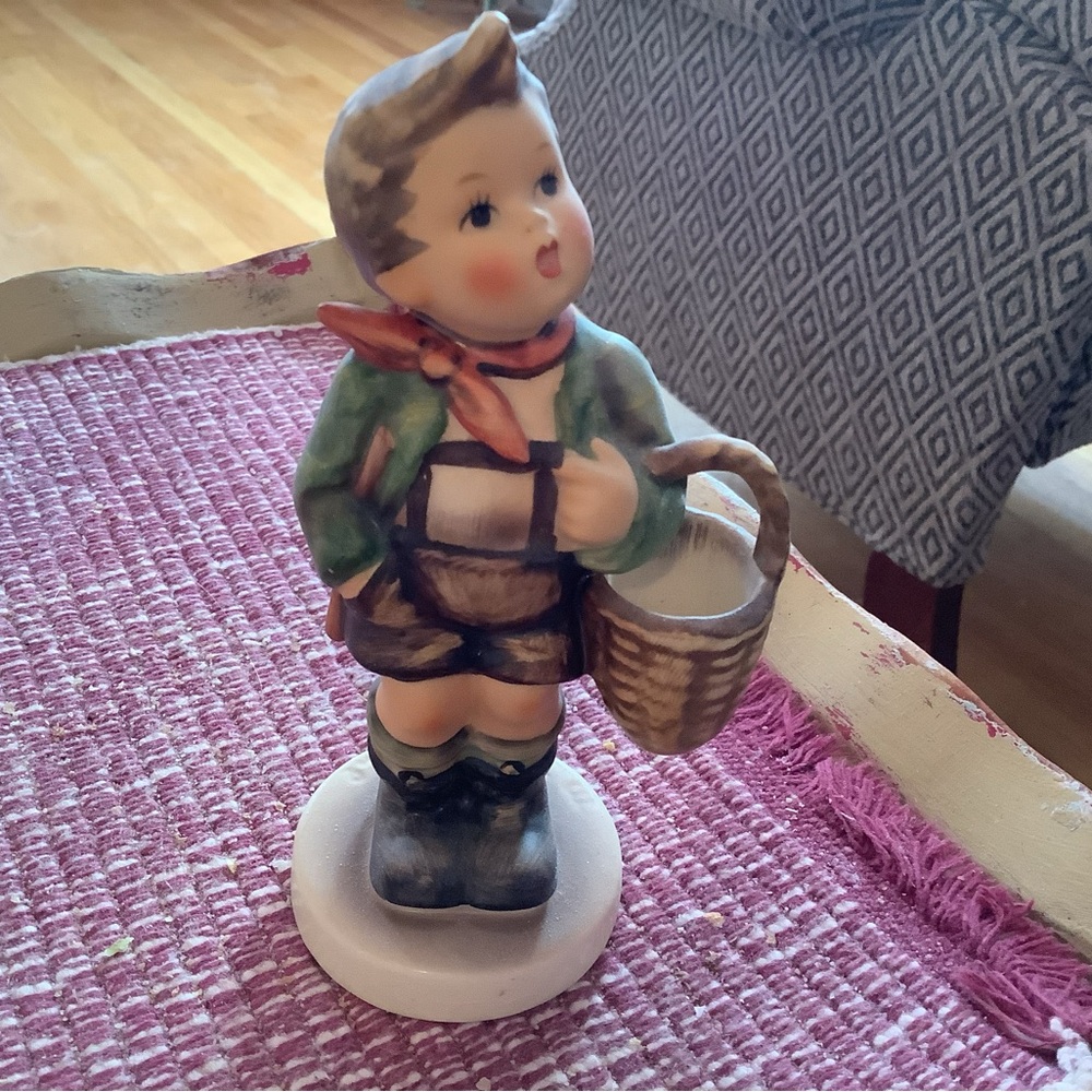 Goebel Boy Figurine with Basket - Green and Brown